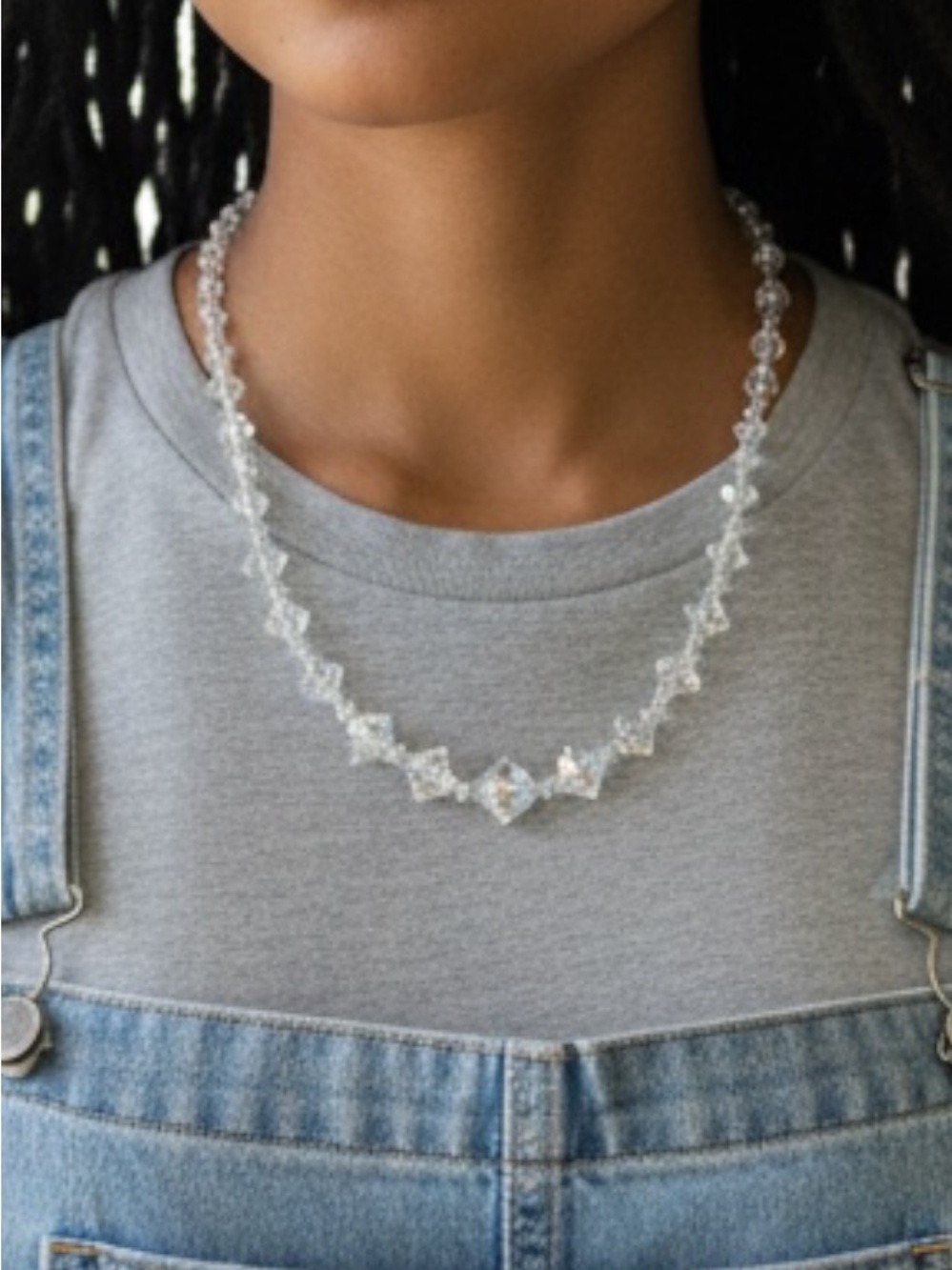 Crystal Bead Statement Necklace - Clear